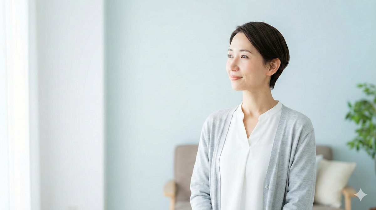 肌の悩みが和らぎ穏やかに過ごす様子